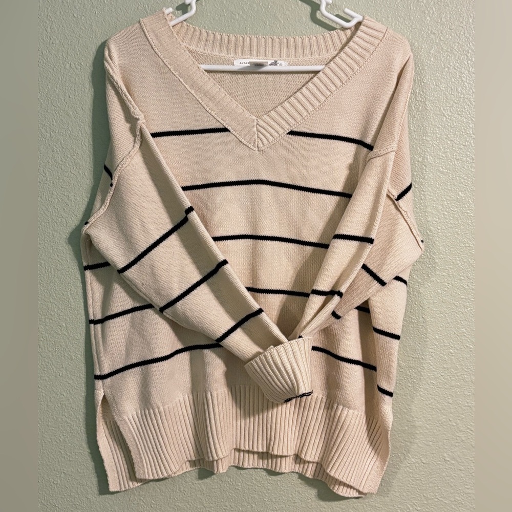 Altar'd State Cream and Black V-Neck Sweater
